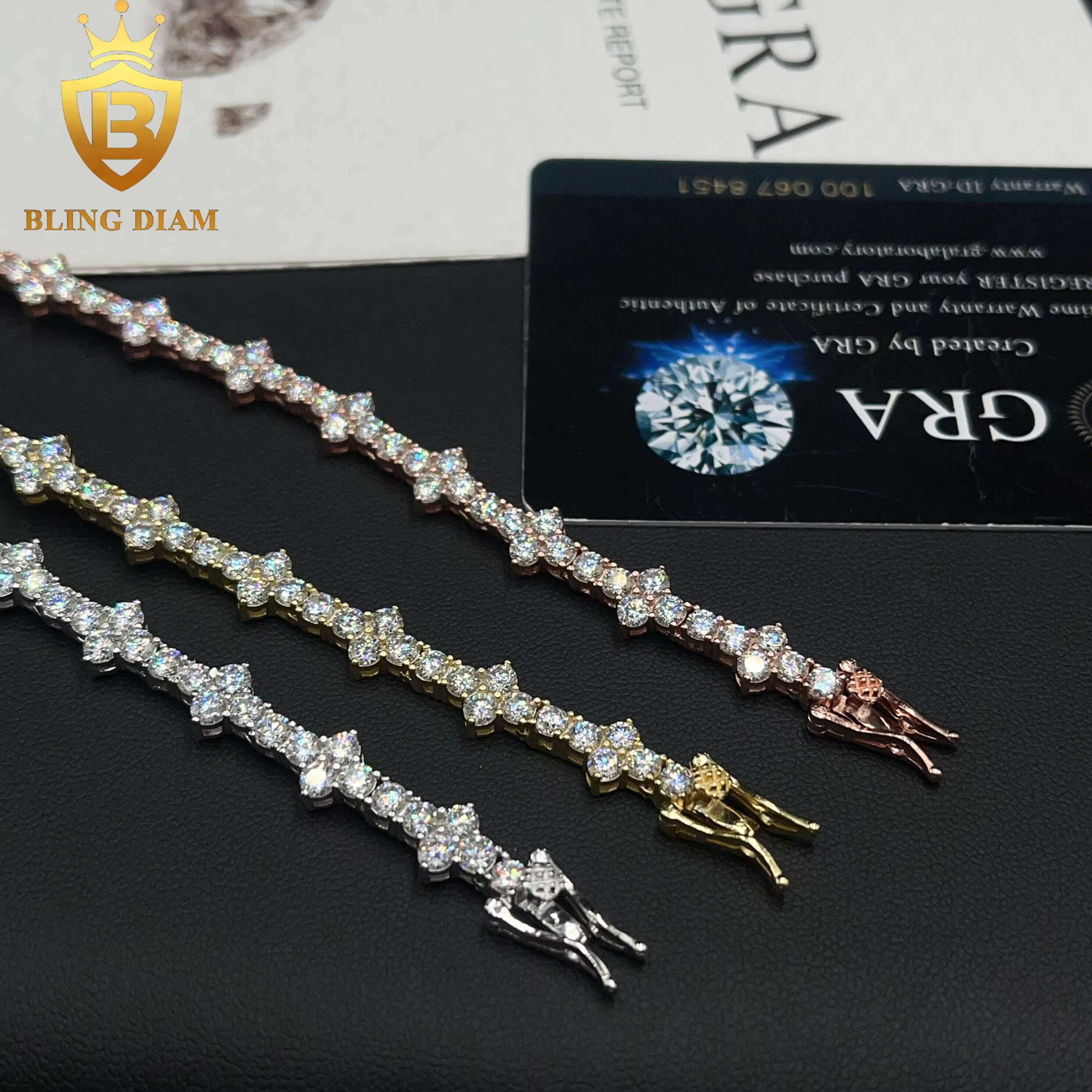 3mm New Stock Jewelry 925 Sterling Silver VVS Moissanite Diamond Cross Cluster Tennis Chain Necklace