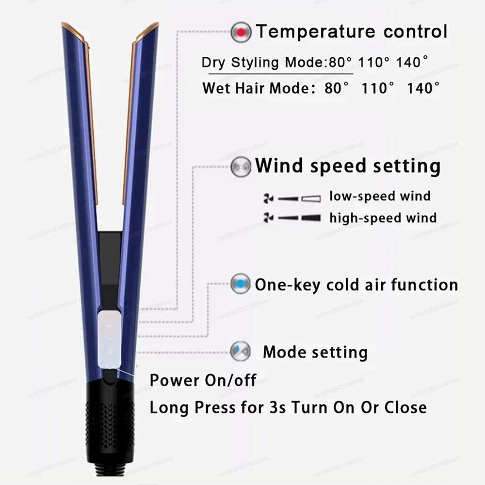 Professional 2IN1 Air Straightener Hair Dryer 220V Heat-Up Flat Iron with Negative Ions LCD Display for Lasting Styling FlatIron