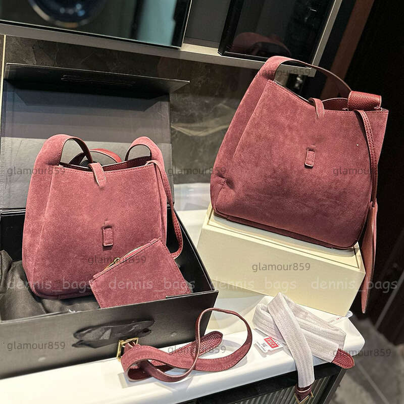 Designer Suede Soft Leather Womens Fashion Shoulder Bag Bucket Totes Mini Brown Handbags with Coin Purses