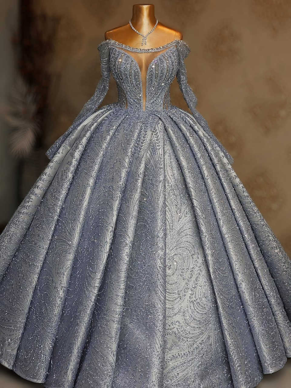 Exquisite Evening Dresses For Women Off Shoulder Long Sleeves Gown Sequins Sweep Train Dress Party Customized Dress