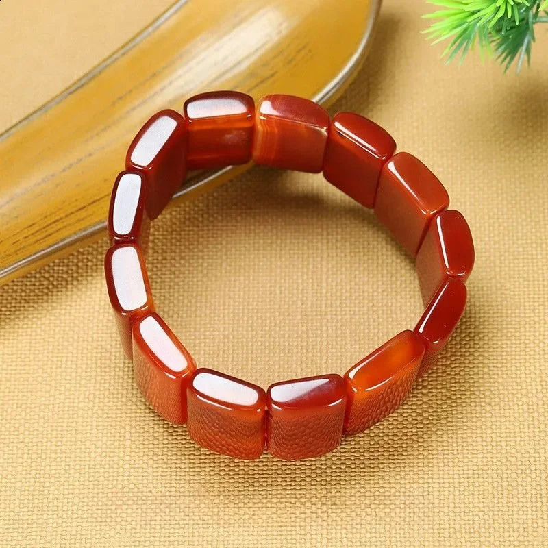 Pure Natural Agate Bracelet Chalcedony Square Bracelet Hand Row Mens and Womens Models 250424