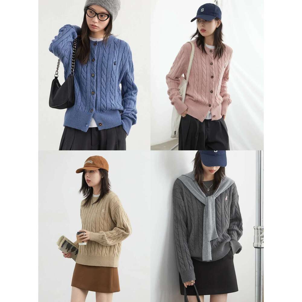 CHIC VEN Korean Women Cardigan Loose Solid Embroidery Twists Knitting Sweaters Round Neck Pullover Autumn Winter 2024