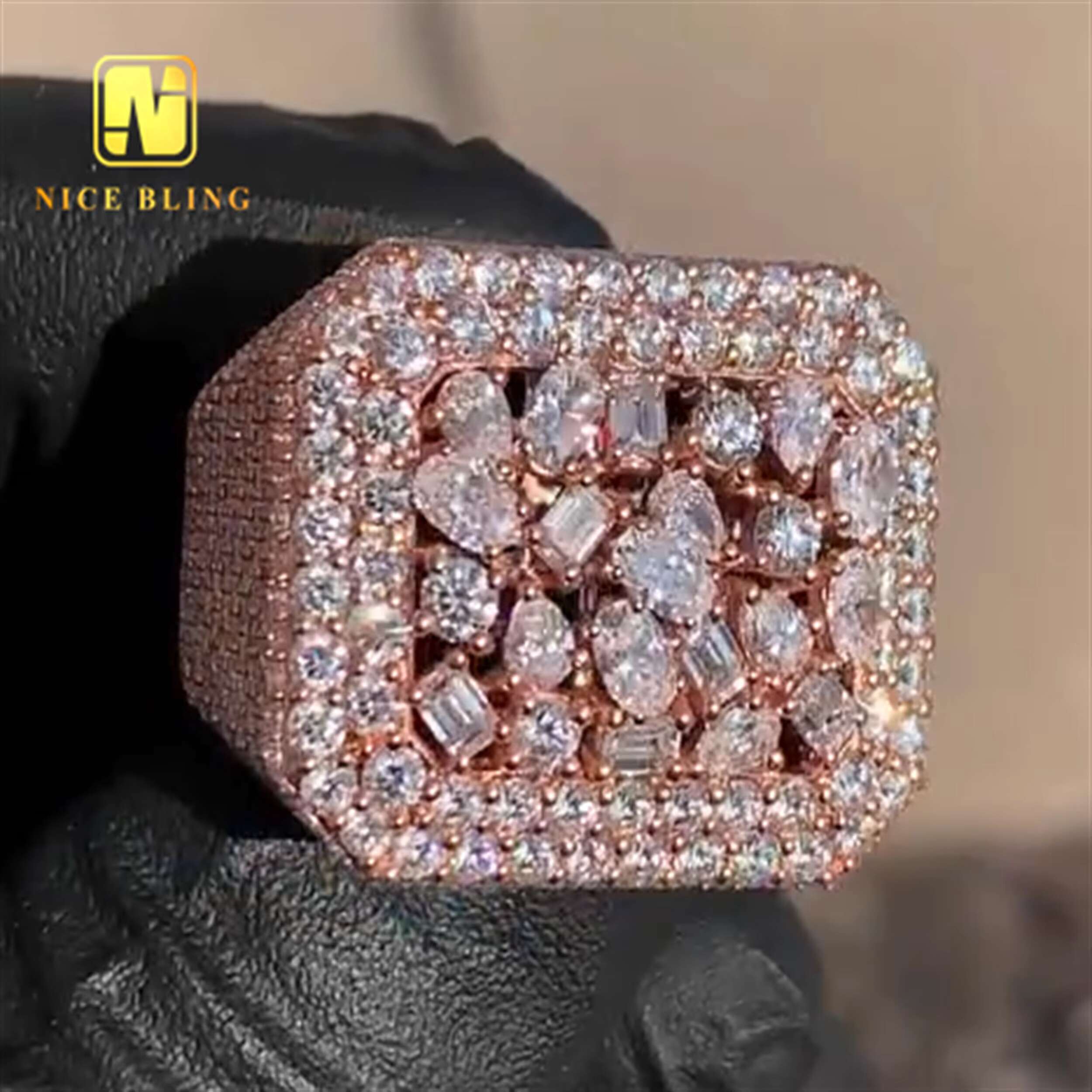 Pass Diamond Tester Custom Ring 925 Sterling Silver Hip Hop Moissanite Jewelry Round Cut Diamond Cross Rings Women Men