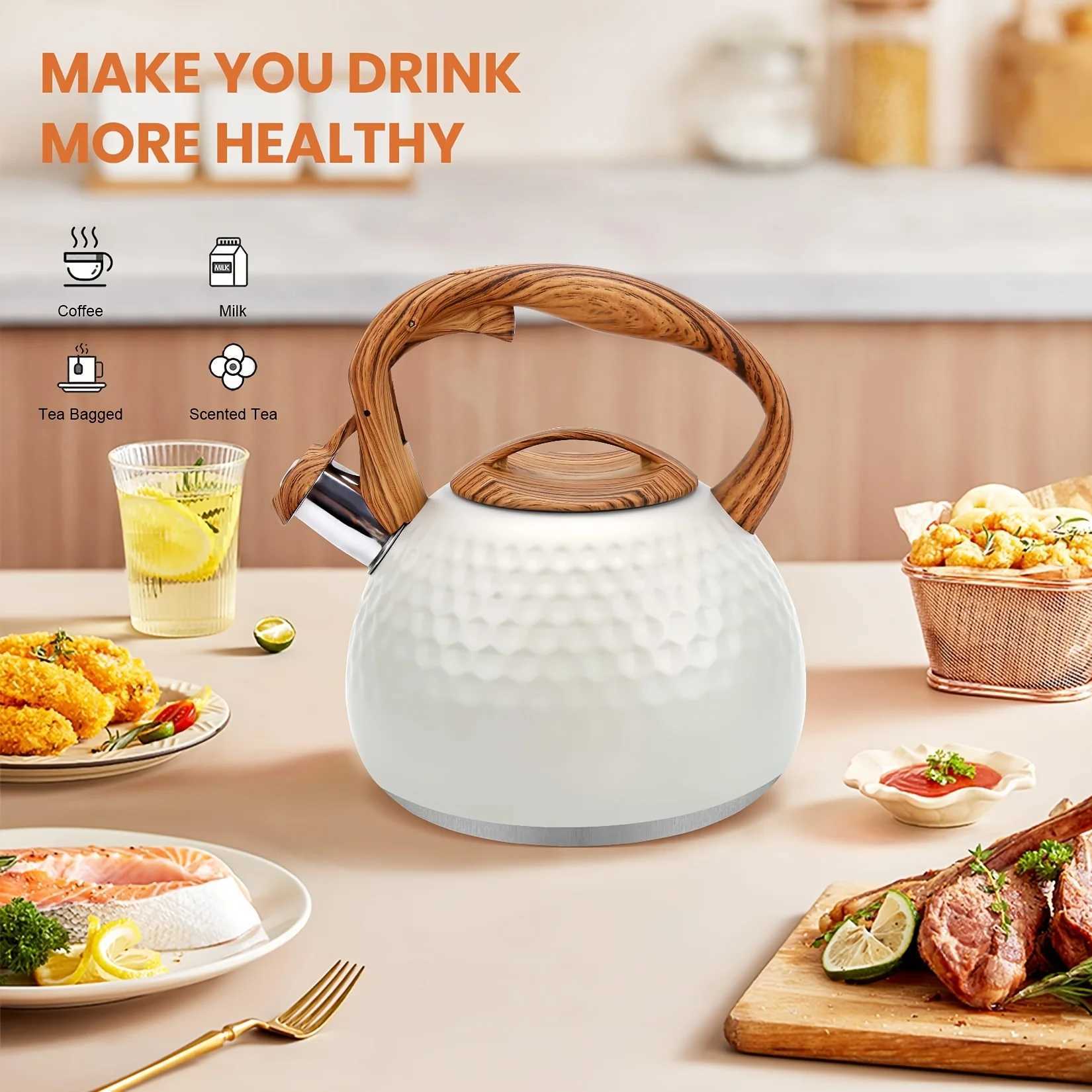 3L Stainless Steel Whistling Tea Kettle Wood Handle For All Stovetops Indoor Outdoor Use Easy Clean C251125