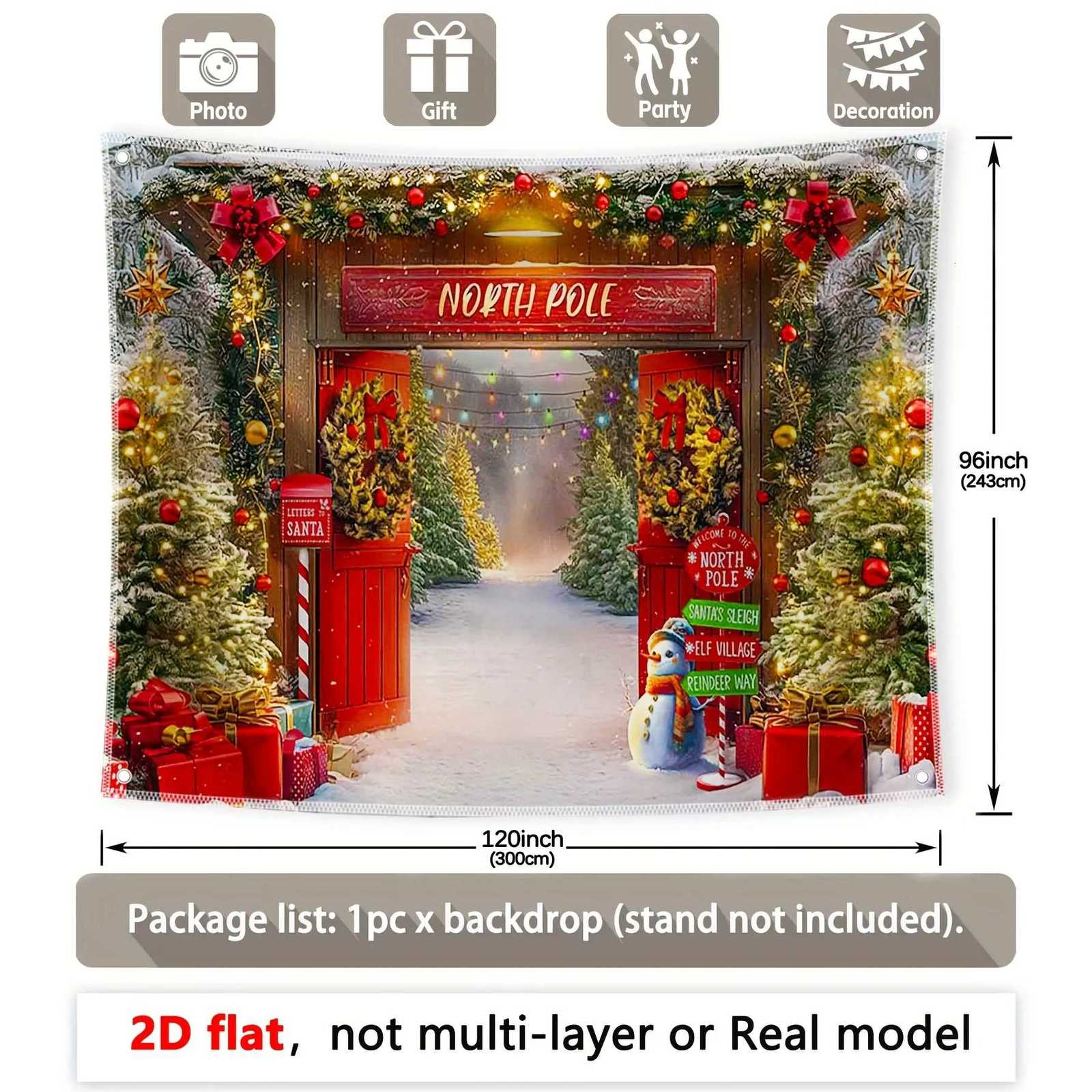VIKAMA North Pole Red Gate Santa Claus Door Curtain Tapestry Indoor and Outdoor Gifts Room Wall Decoration Party BannerM251125