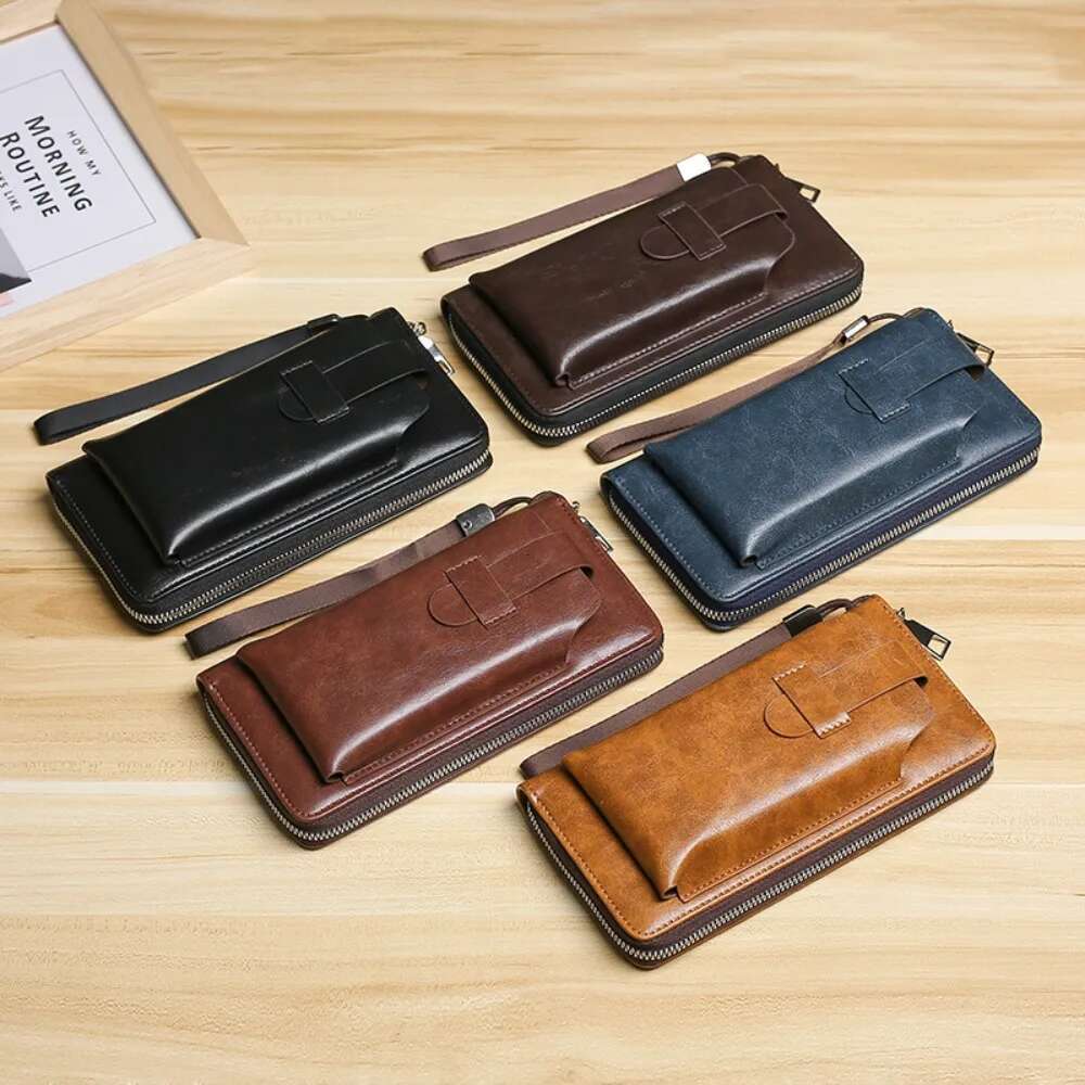 Fashion Cowhide Long Wallets Large Capacity Soft Leather Coin Purse Zipper Multifunction Phone Clutch Bag Male Men
