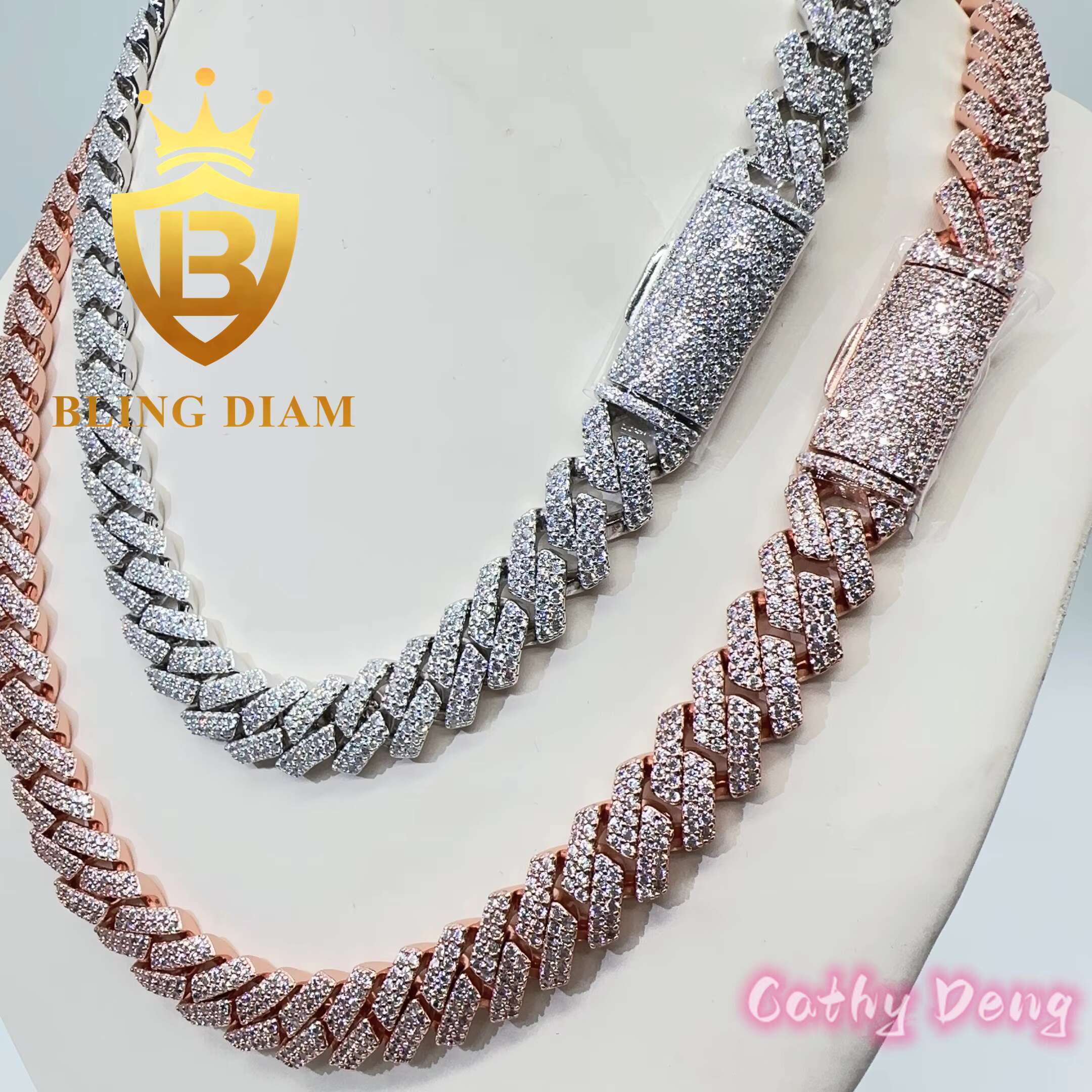 Hot Selling 13mm Hip Hop Mens Jewelry Iced Out Moissanite Cuban Link Chain Solid Silver Moissanite Bling Choker Necklace Chain