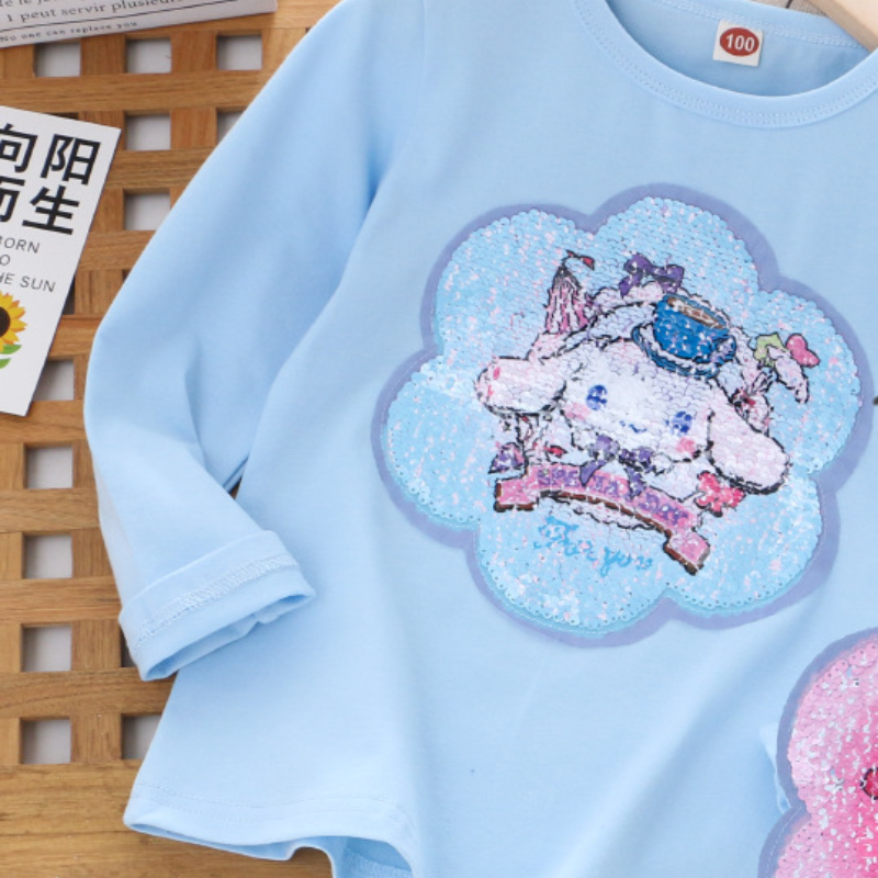 Disney girl designer t-shirt children's cotton top girl color changing sequin t-shirt spring and autumn top girl's top comfortable soft prin