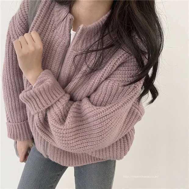 Womens Zip Up Sweater Cardigan Chunky Knit Stand Collar Zipper Front Plain Sweater Jacket Ladies Korean Chic Fall Winter OutfitT251125