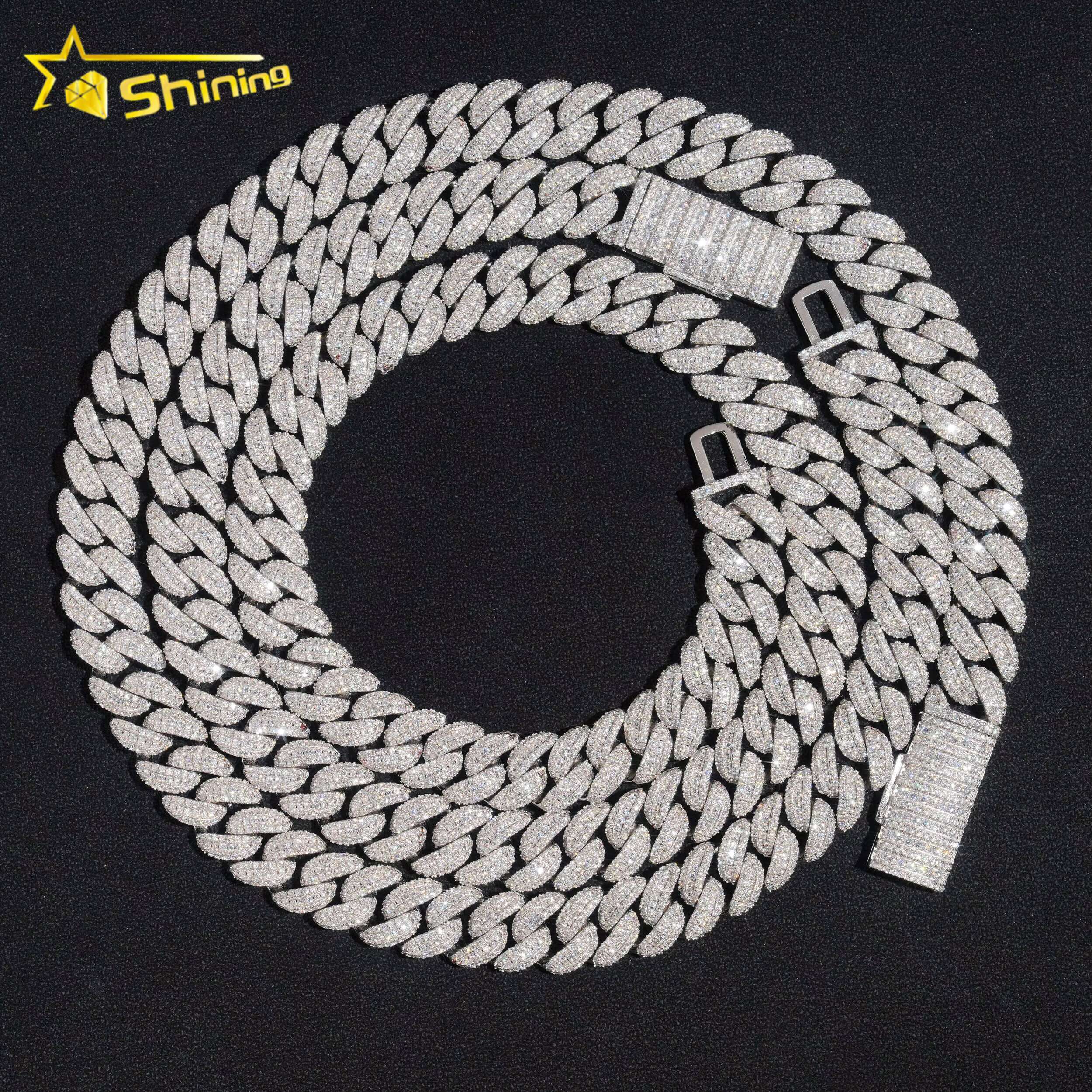 13MM Width Fine Jewelry Men Necklace Sterling Silver 925 VVS Baguette Moissanite Hip Hop Iced Out Cuban Link Chain