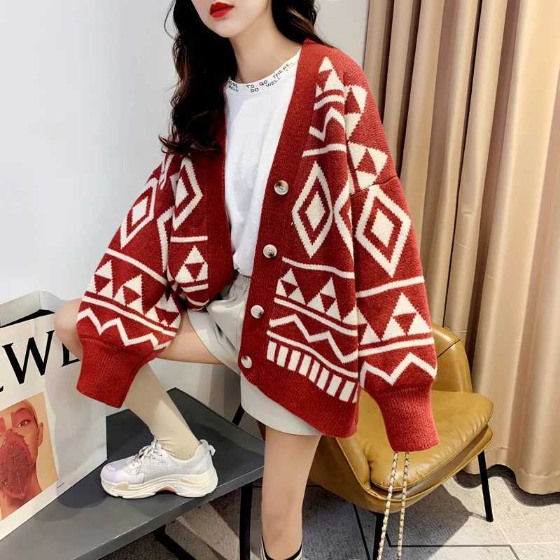 New Knitted Womens Casual Cardigan Autumn and Winter Sweater Jacket Loose Single-breasted Long-sleeved TopT251125
