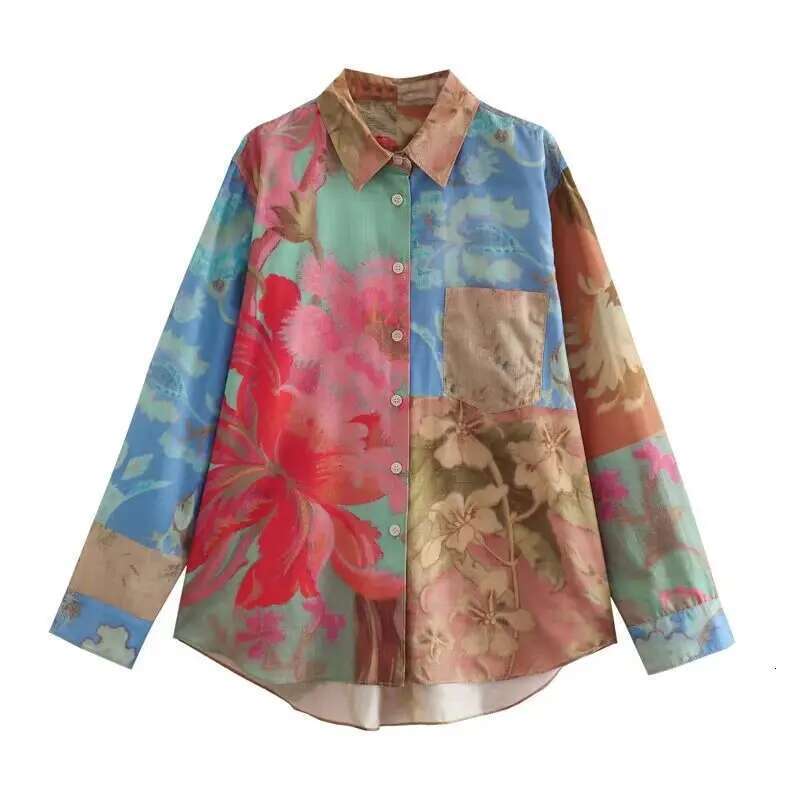2024 Print Sets For Woman New Fashion Long Sleeve Shirts Chic Drawstring Wide Leg Pants Casual 2 Pieces Women Outfits