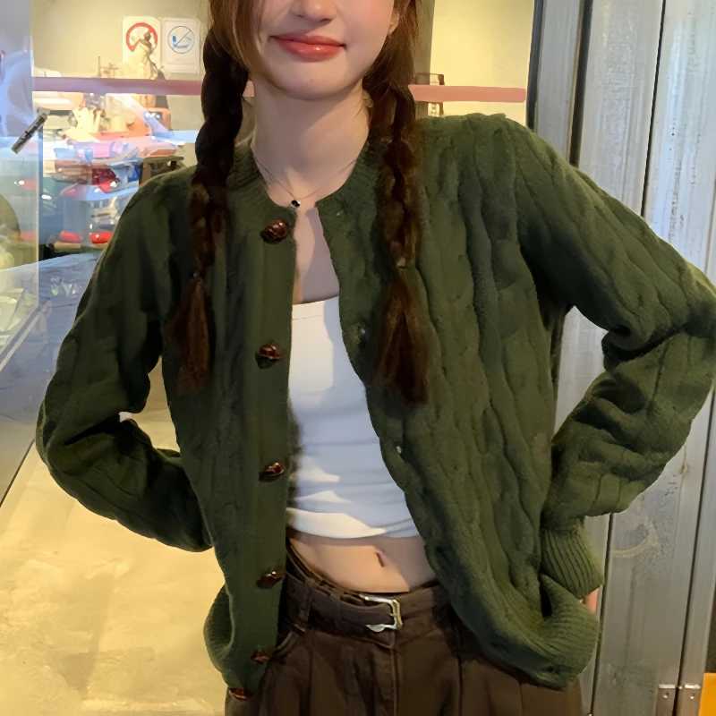 Fashion Autumn Women Long Sleeve Cardigan Sweater Twist Loose Knitted Top Winter Korean Style Elegant Casual KnitwearT251125