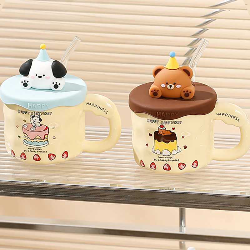 1PC Kawaii Cup Cute Lovely Bear Ceramic Mug Large Capacity With Lid Coffee Cups Breakfast Milk Mugs Y251125