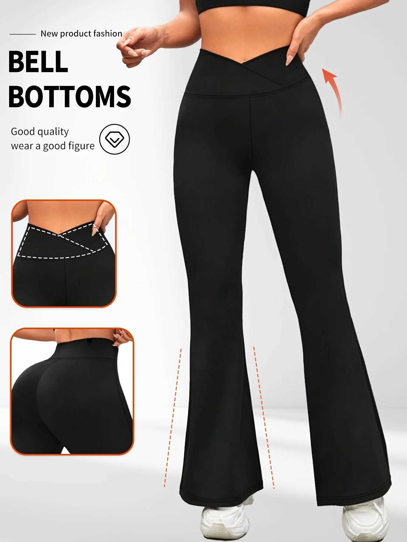 1. Solid color high waisted bell bottoms sports yoga pants spring and summer running and fitness bell bottomsC250425