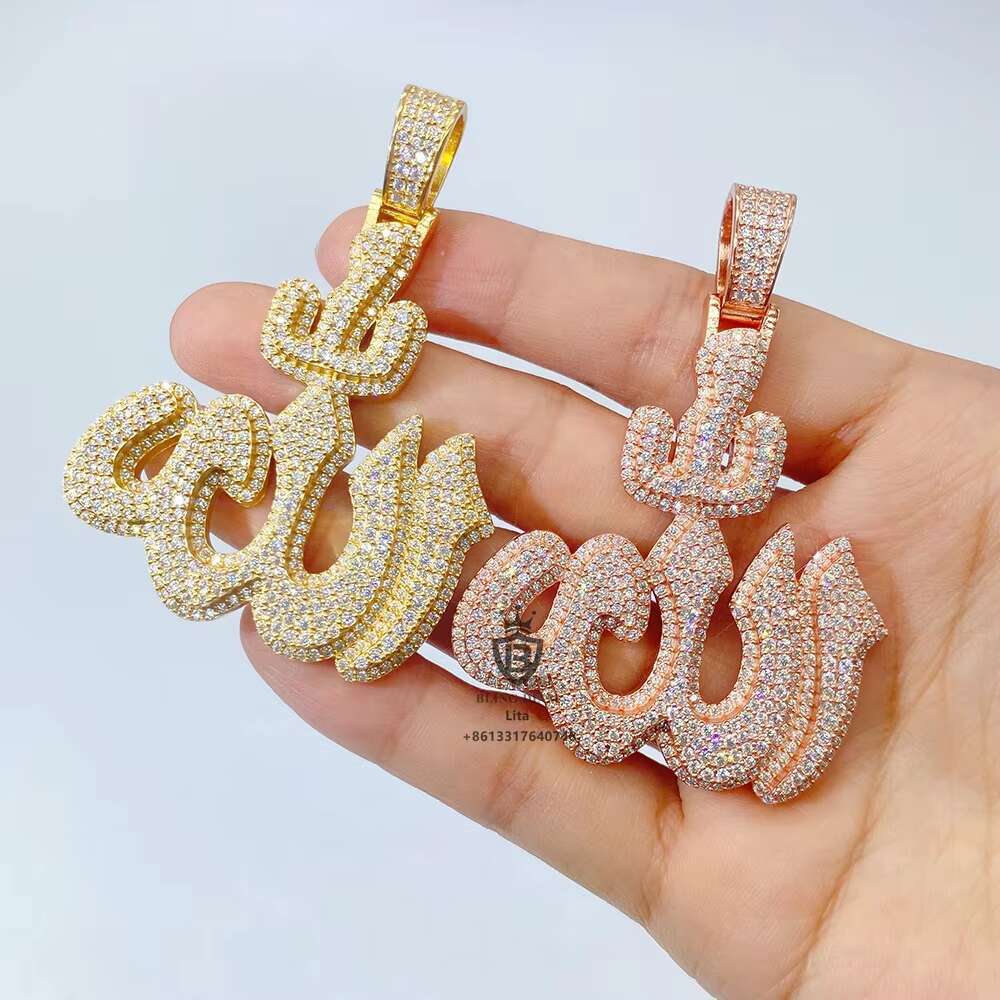 Luxury Jewelry Iced Out Hip Hop Rapper Fire Custom Silver Pendant Necklace Moissanite Stone Big Pendants