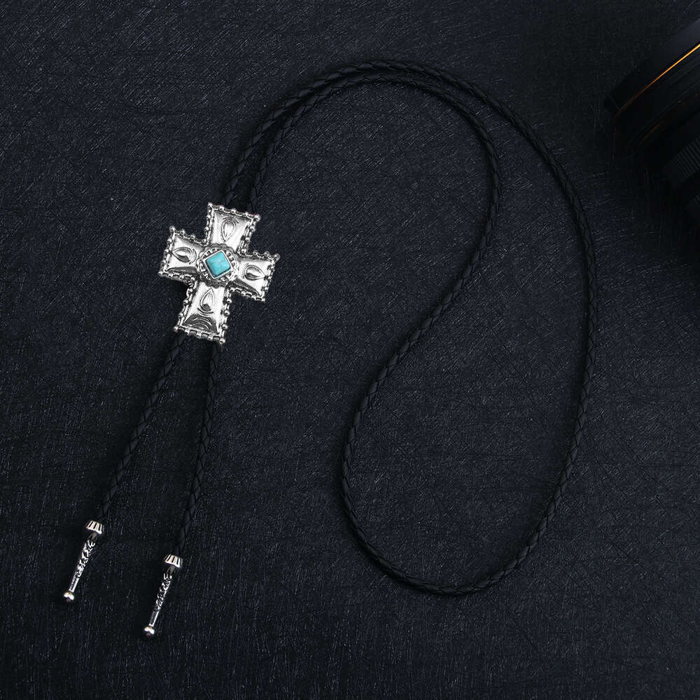Punk denim bolo fashion tie cross turquoise sweater chain rope alloy pendant necklace