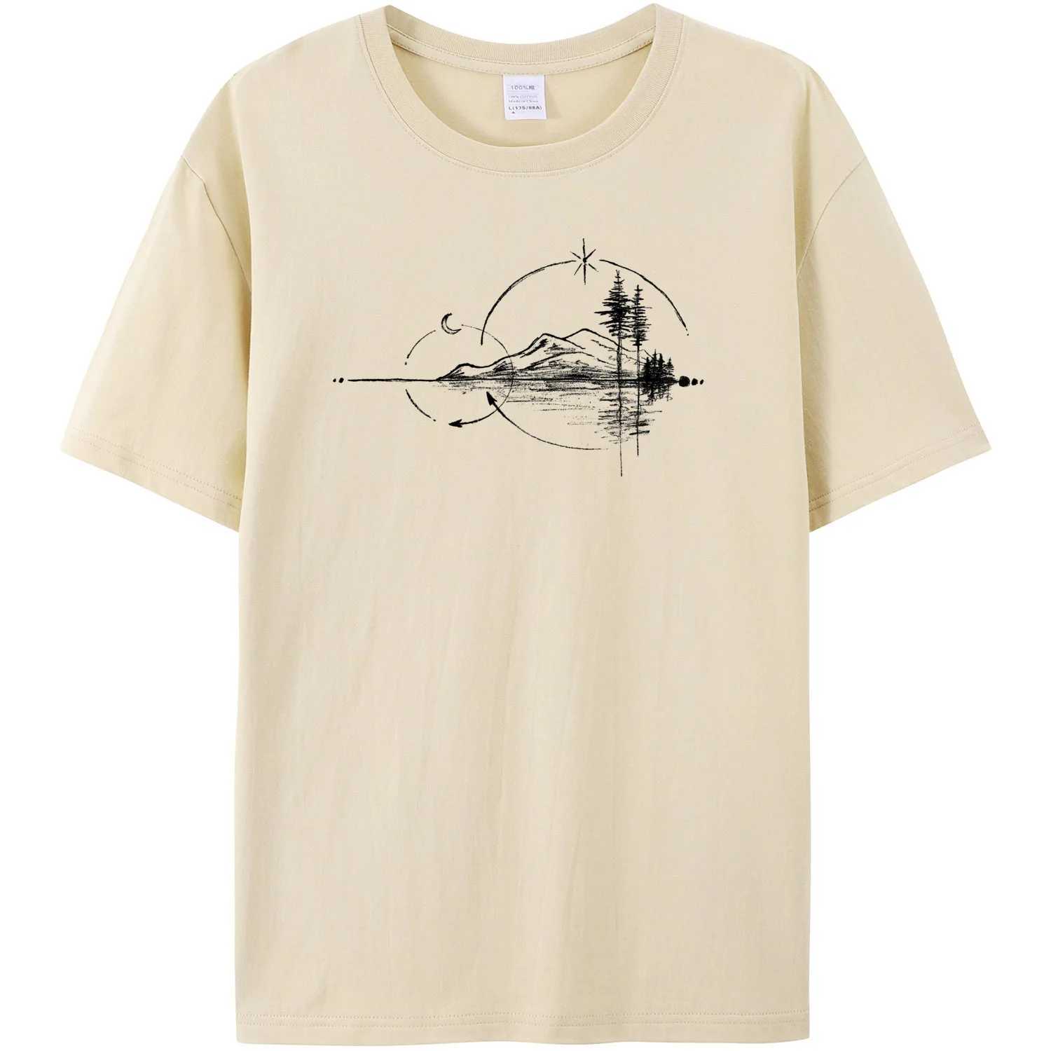 Mens Geometry Mountain Short sleeved Printed Casual T-shirt 180GMS 100% Cotton Funny Graphic Outdoor Natural Summer T-shirt W250425