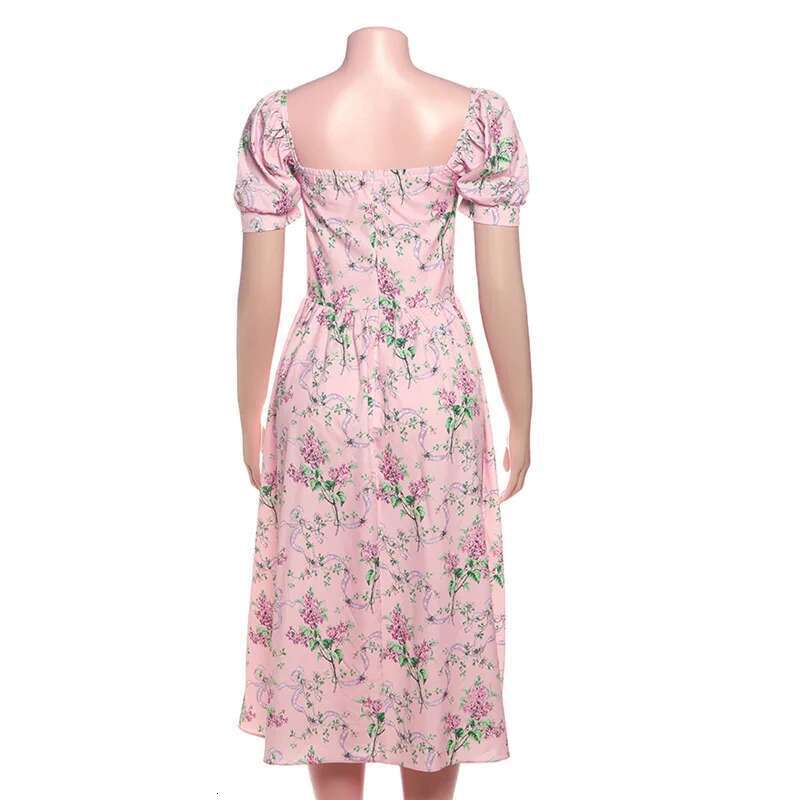 Dongdumaoyi Townlike Elegant Midi Long A Line Dress Women Print Spring Summer Bow Strapless Nightclub Sexy Party Dresses