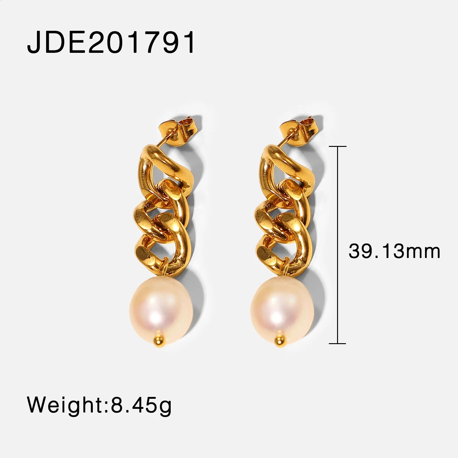 Pearl Pendant Geometric Stainless Steel Cuban Chain Freshwater Pearl Earrings 250422