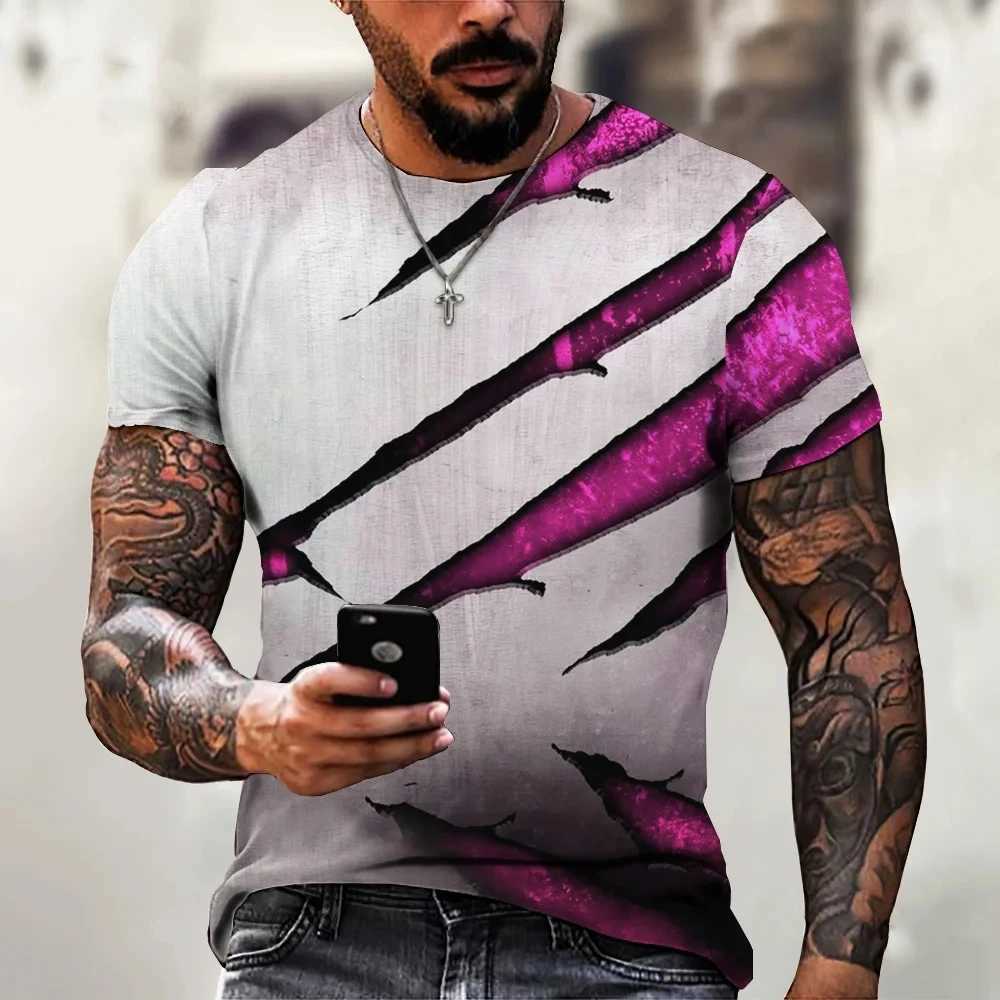 Mens T-shirt trend new design black and white color art 3D printing oversized round neck top loose casual simple style T-shirt W250425