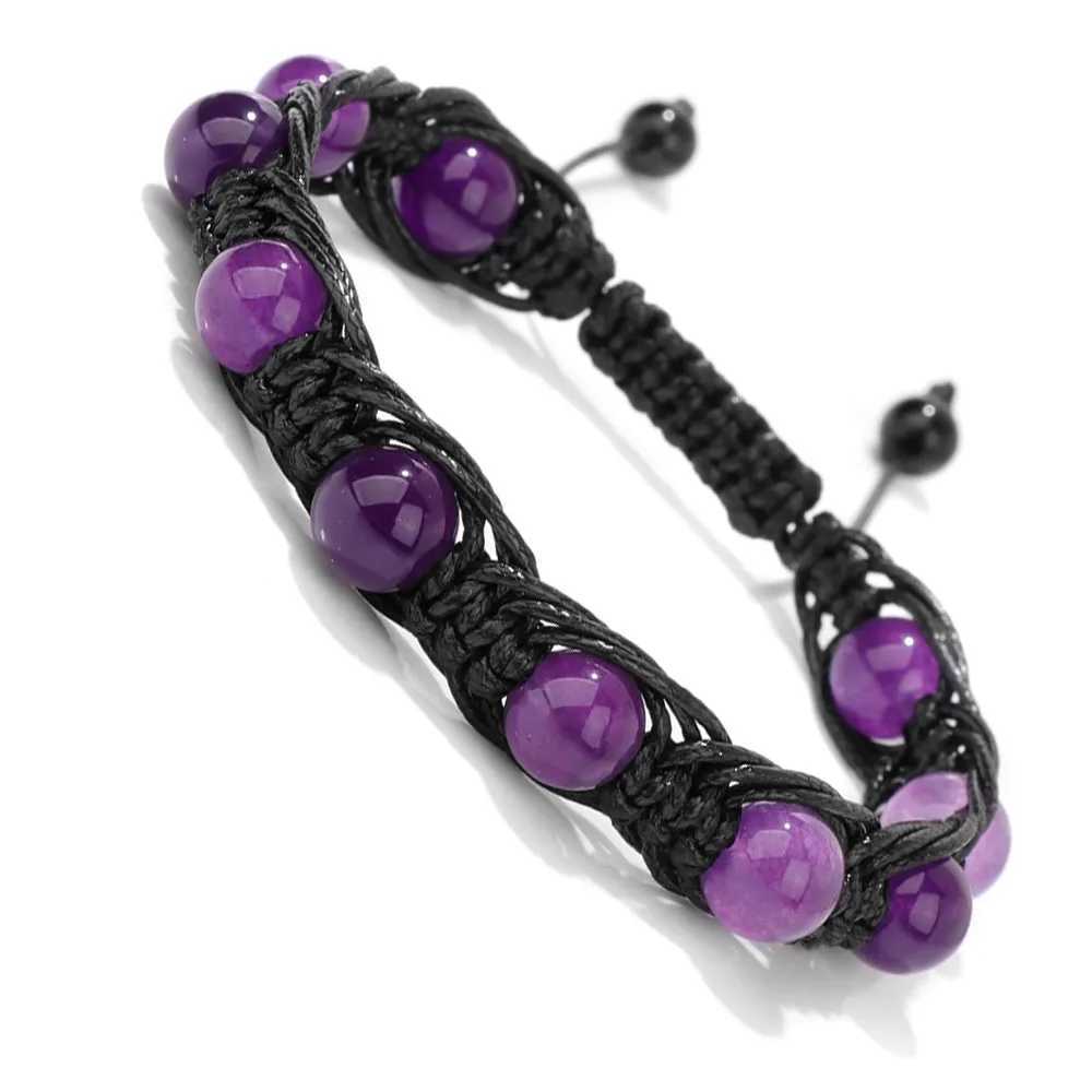 Natural Amethysts Beads Cord Knotted Braid Bracelets For Women Men Handmade Wax Line Wire Wrapped 8mm Stone Bracelet Jewelry J251125