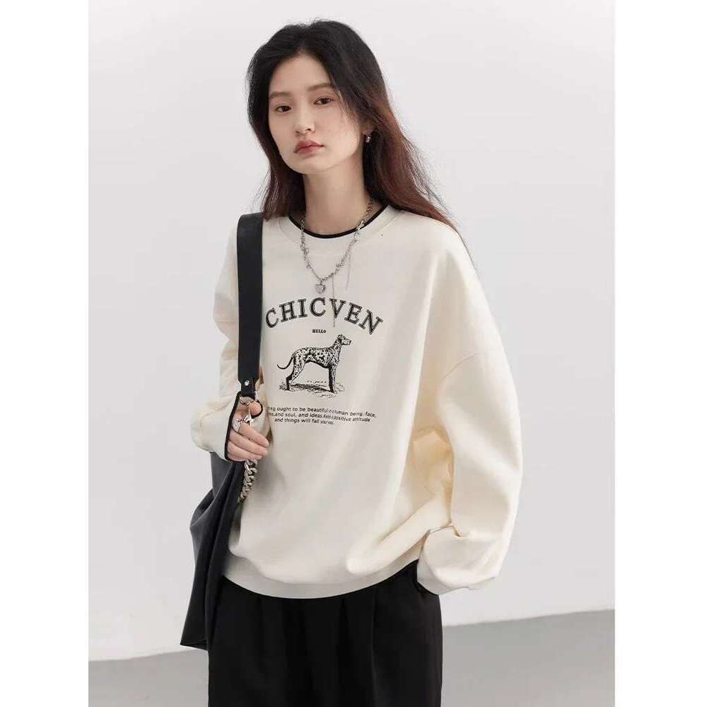 CHIC VEN Women T-Shirts Streetwear Loose Casual New O Neck Letter Print Female Tops Long Sleeved Pullover Tee Spring Autumn 2024