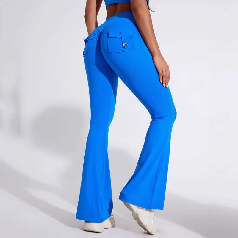 DIAS is suitable for womens pockets bell bottoms yoga high waist hip lifting fitness pants fast drying running fitness gymC250425