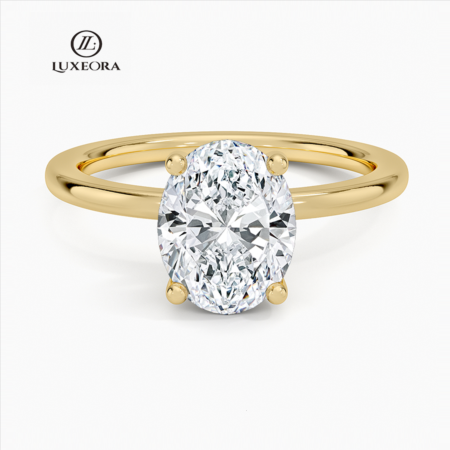 Luxeora D-F VVS VS Lab Diamond Ring Oval Cut Engagement Ring 18K Yellow Solid Gold Luxury Yellow Gold Jewelry