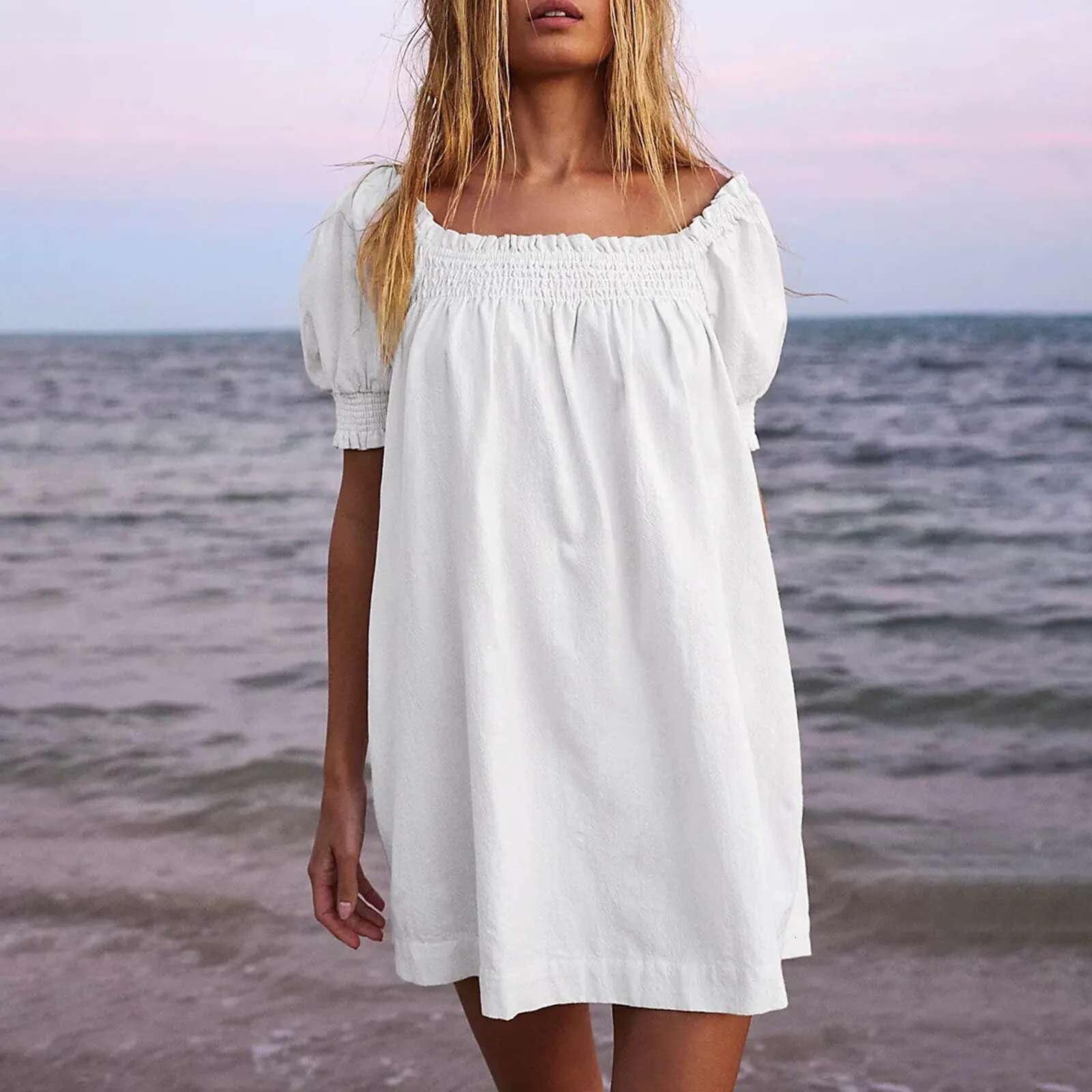 Dongdumaoyi Womens Summer White Mini Dress A Line Beach Sleeveless Casual Loose With Pockets Vestidos Femme Robe
