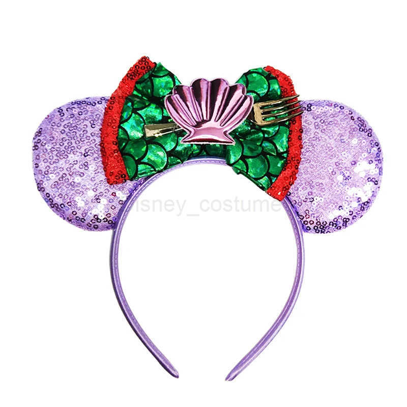Disney Mickey Mouse Little Mermaid Hair Girl Floor Hair Accessories Ariel Headband Children Sebastian Pearl Shell Earrings X250425