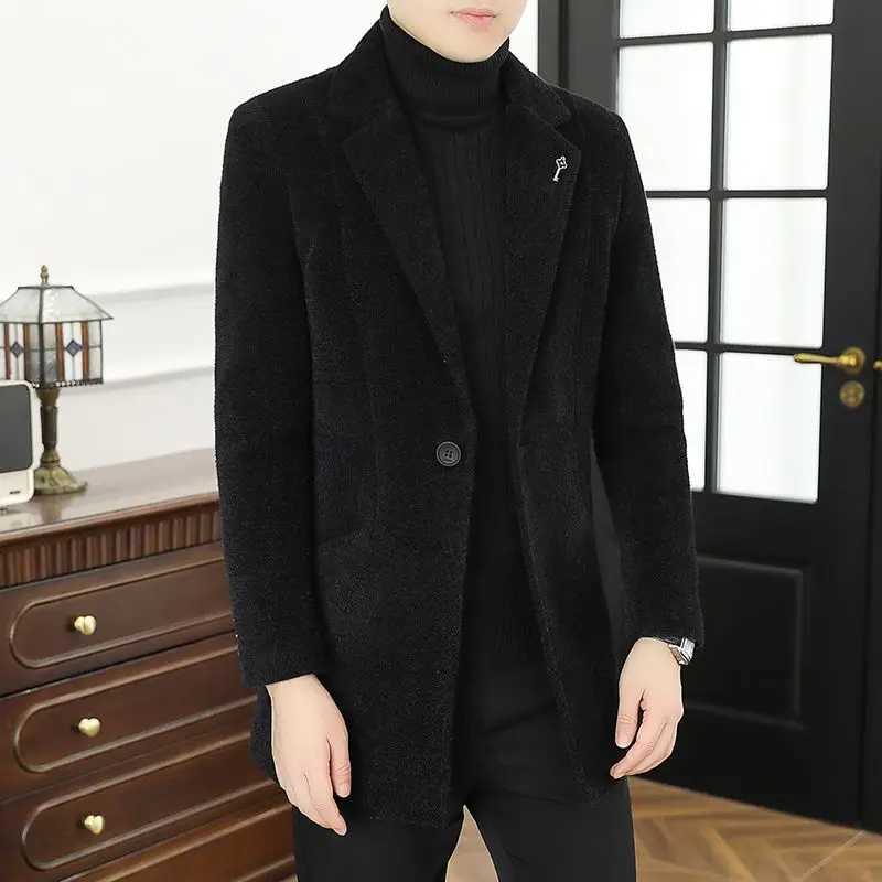 Coat Men Autumn and Winter European and American Fashion New Woolen Plaid Casual Mid To Long Length Business ClothingT251125