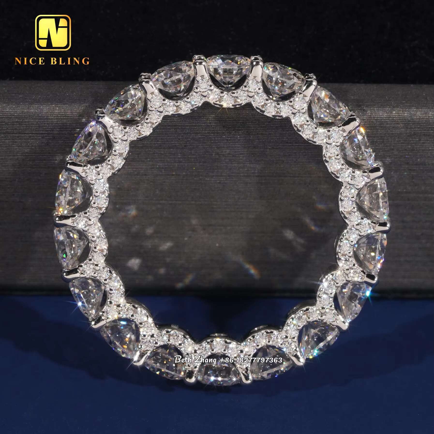 Luxury Moissanite Engagement Rings Iced Out 4MM Diamond Tennis Rings 925 Silver Wedding Bands With Side Stones