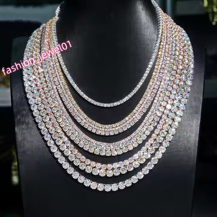 Custom Gra Jewelry 925 Sterling Silver Vvs Tennis Ice Out Lab Grown Diamond Mossanite Moissanite Necklace Chain for Women Men