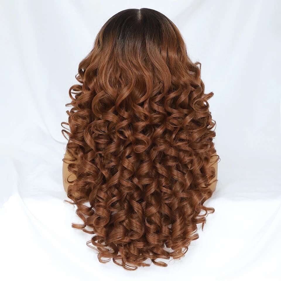 Latisha 13X6 HD Synthetic Front Wigs Curly Pre Plucked Lace Frontal Wig Bangs For Women Highlight With Babyhair 24Inch