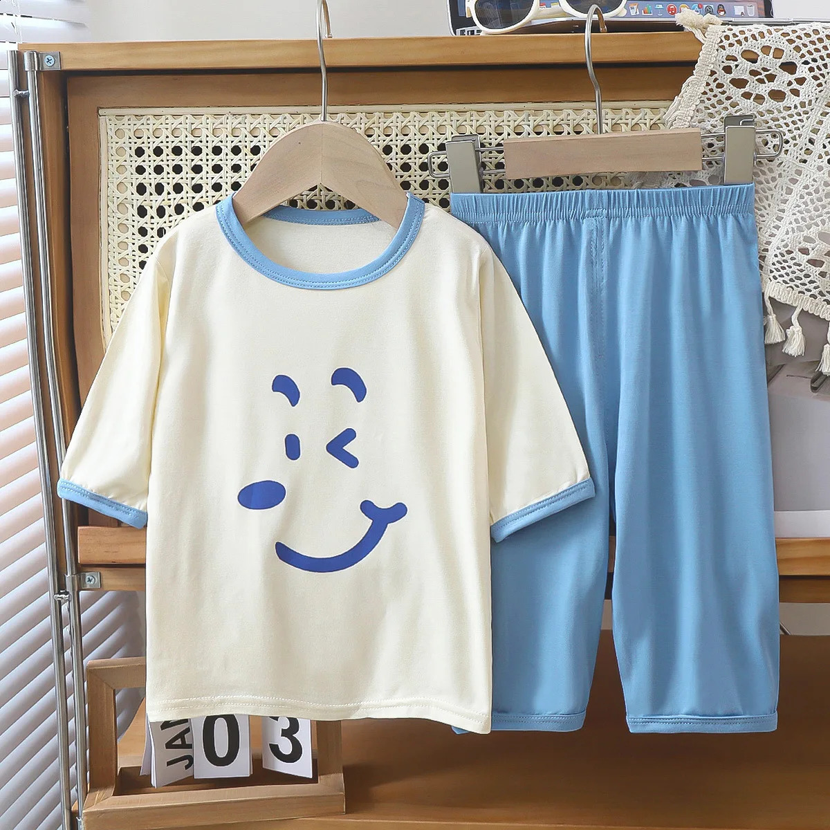 Childrens sleepwear lounge set mens clothing girls fashion summer thin medium and large childrens 250422