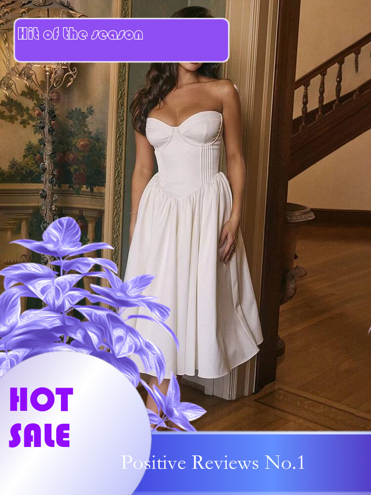 Dongdumaoyi Townlike Waist Wrap A Line Pleated Dress Women Strapless Spring Summer Nightclub Sexy Party Midi Long Dresses