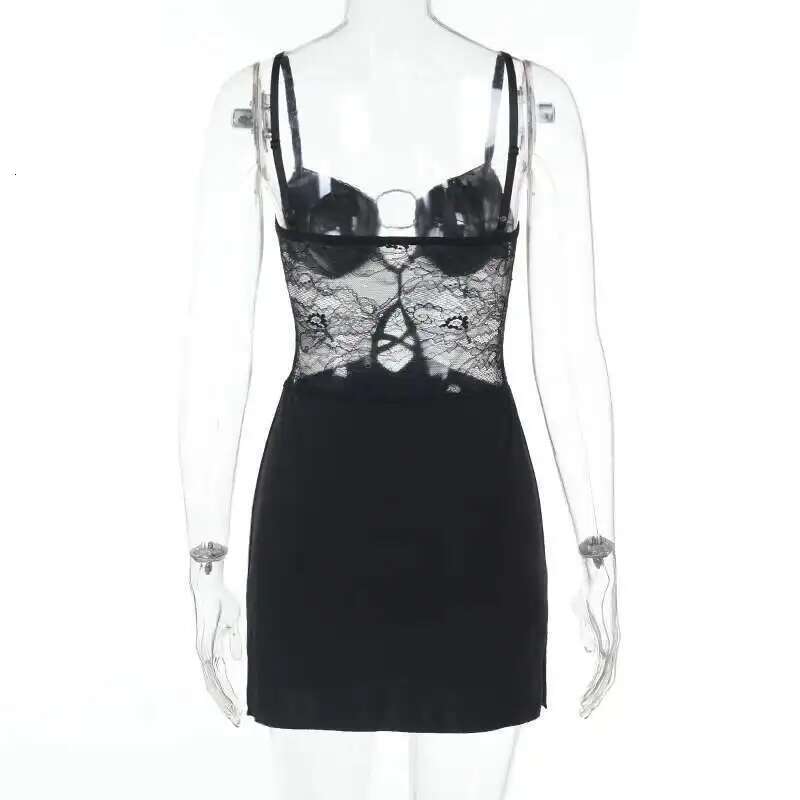 Dongdumaoyi Townlike Lace Patchwork Slim Bodycon Dress Women Spaghetti Strap Mini Spring Summer Nightclub Sexy Party Dresses