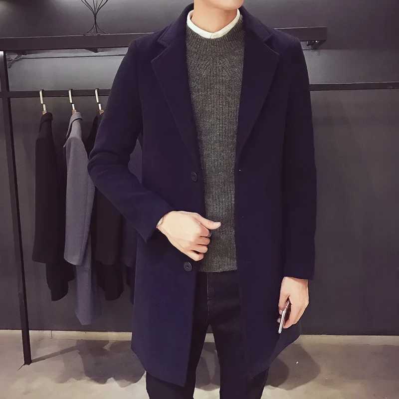 Autumn/Winter Fashion Mens Wool Coat Solid Color Single breasted Flip Collar Long Coat Solid Color Casual Coat Plus Size 5XL-MT251125
