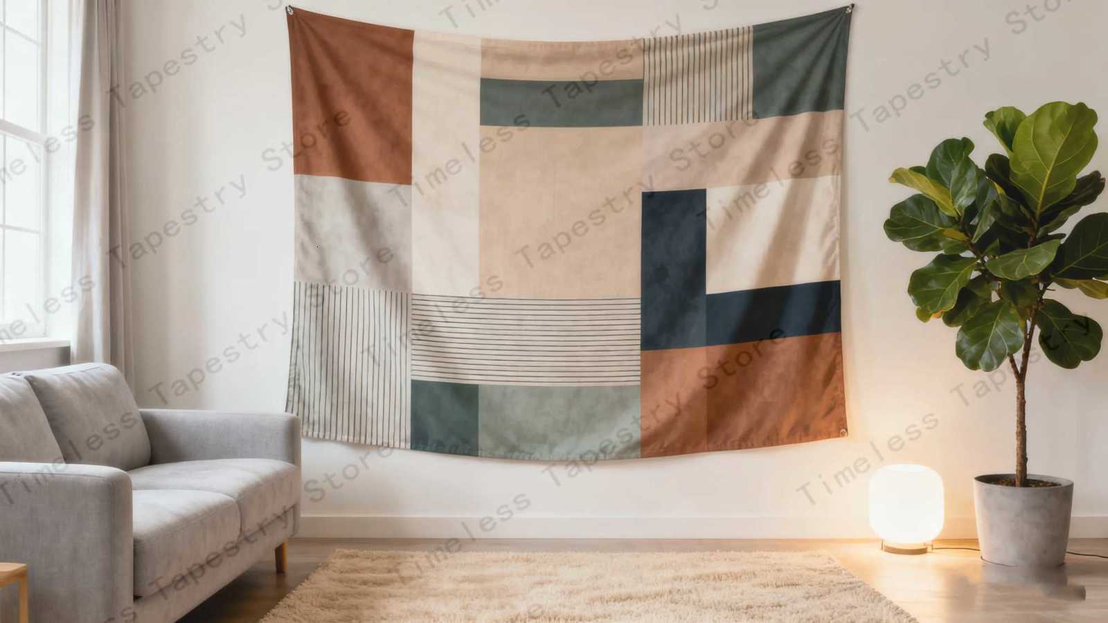 Comfortable Geometric Patchwork Tapestry Perfect For Adding Warm Vibe To Autumn And Winter Season Home DecorM251125