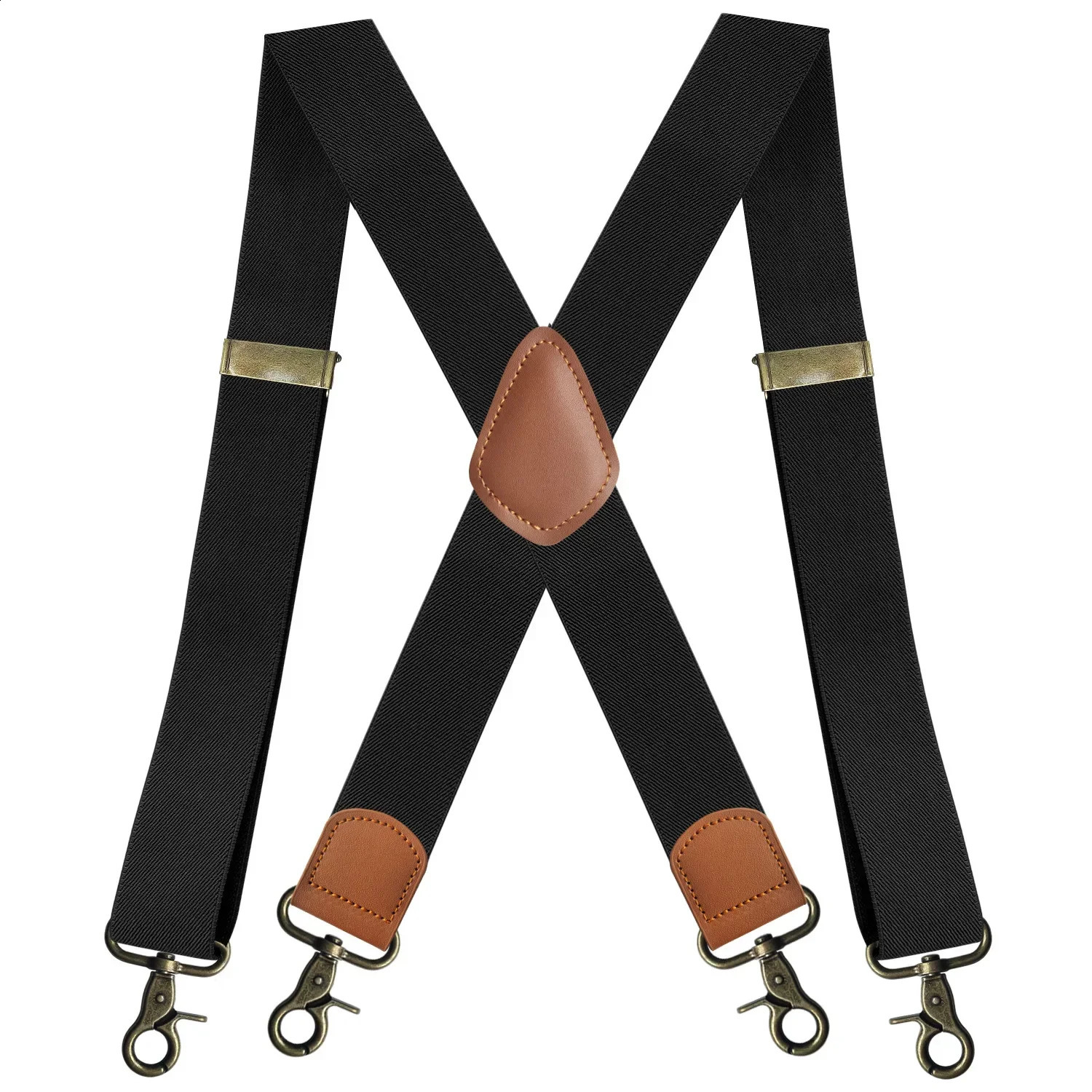 Vintage Suspenders for Men 3.5cm Wide X-Black 4 Bronze Hook Clips Heavy Duty Big Tall Adjustable Elastic Trouser Braces Straps 250425
