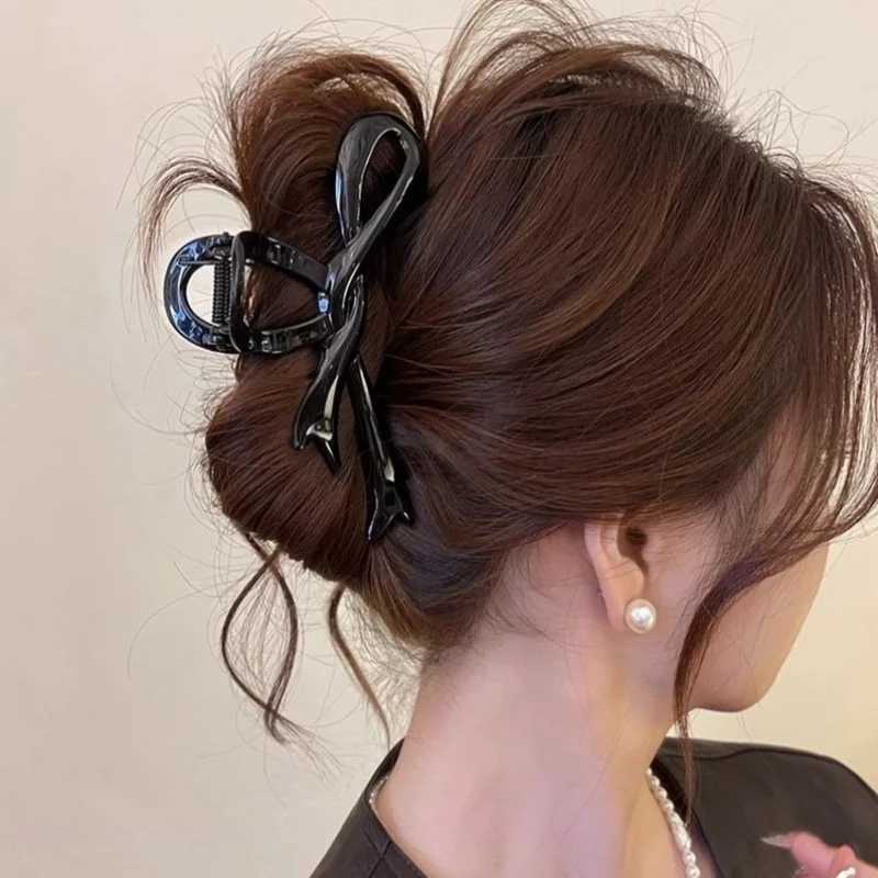 13cm acrylic ribbon bow hair clip crab hair clip smooth bucket headband hair clip shark ponytail for female hair accessoriesT250425