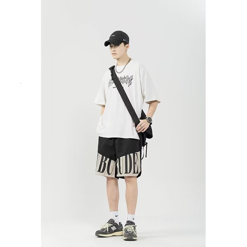 Sports cropped men's youth fashion trend, fashionable brand, loose fit cartoon anime straight leg casual pants, summer