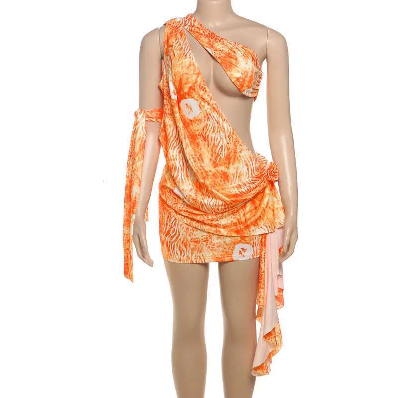 Dongdumaoyi Townlike Print Slim Bodycon Dress Women One Shoulder Mini Spring Summer Nightclub Sexy Party Dresses