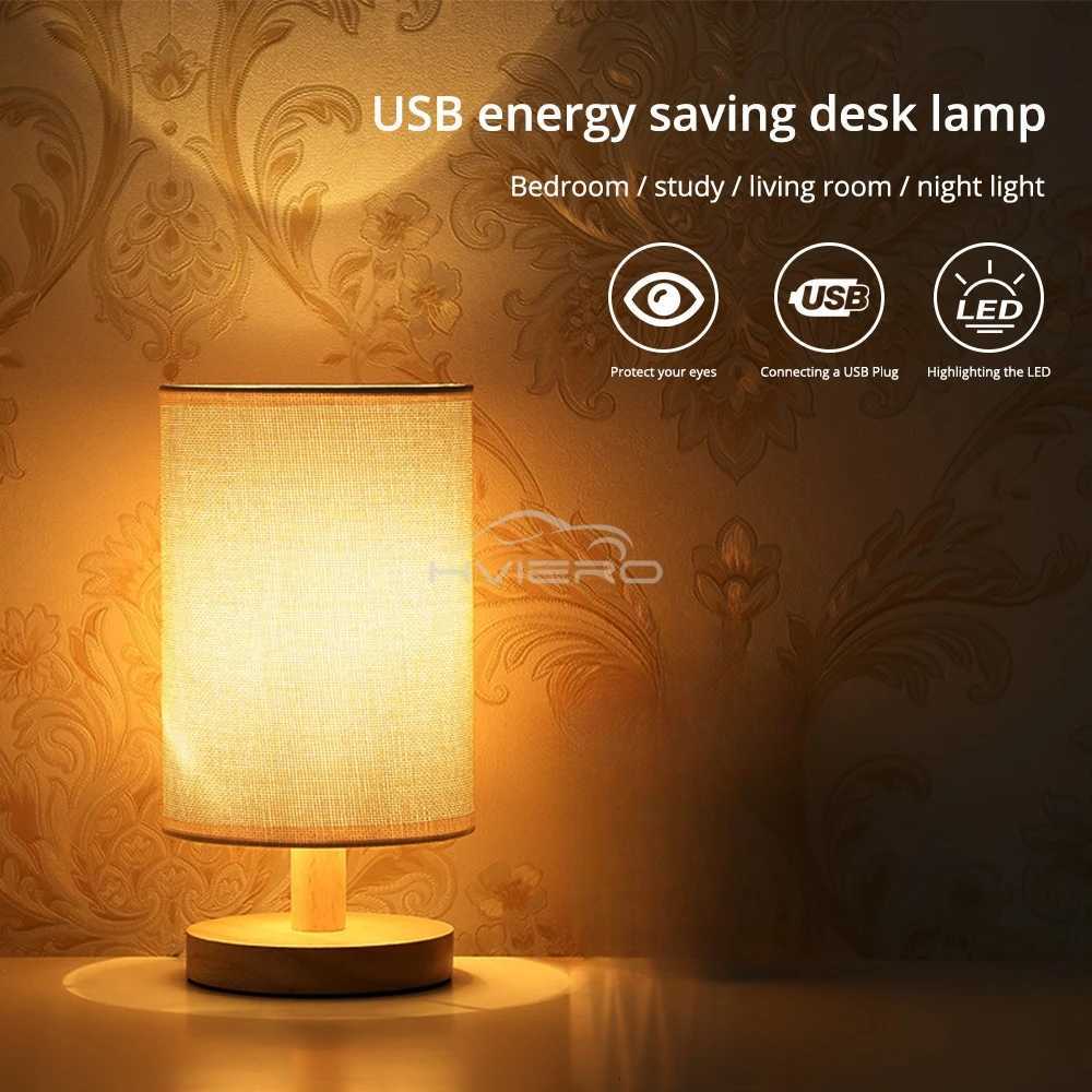 LED Hessian Solid Wood Decorative Lamp 5V USB Table Reading Bedroom Bedside Study Desk For Home Stay Energy Saving Night LightM251125