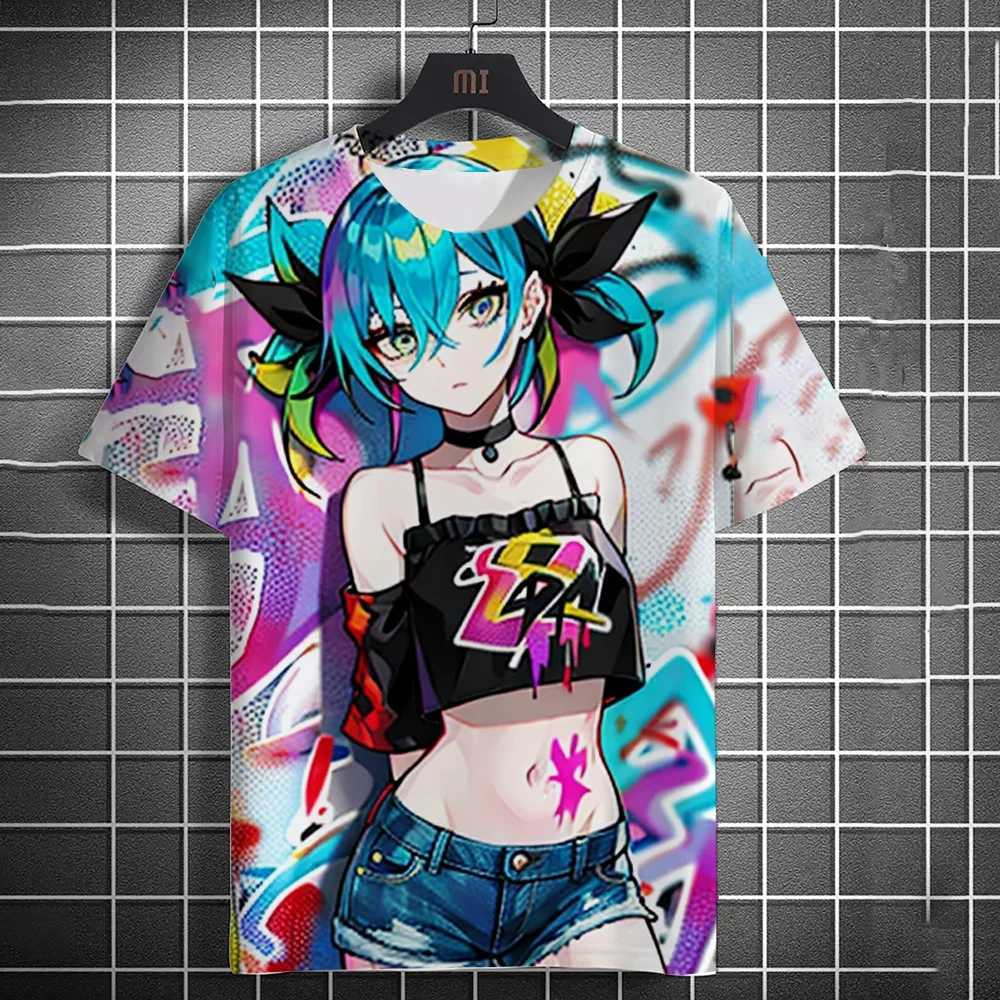 2024 Mens T-shirt Anime Character Graffiti T-shirt 3D Sexy Beauty Printed Poster Style T-shirt Trend Mens/Womens Short Sleeve Y2k Top W250425
