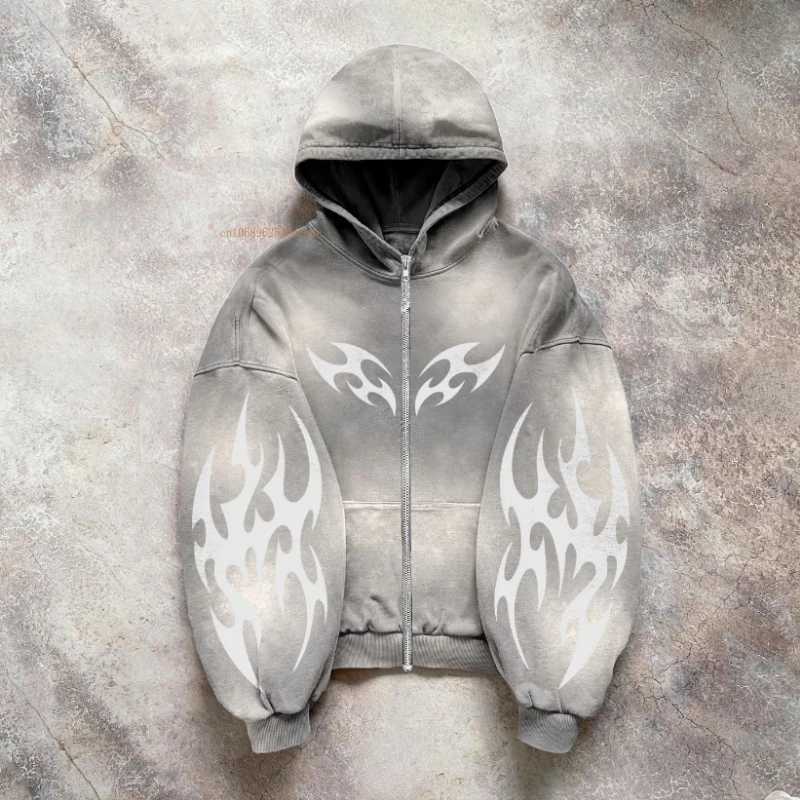 Black printed hoodie mens personalized pattern design Y2k casual cotton sportswear American street style couple jacket w250425