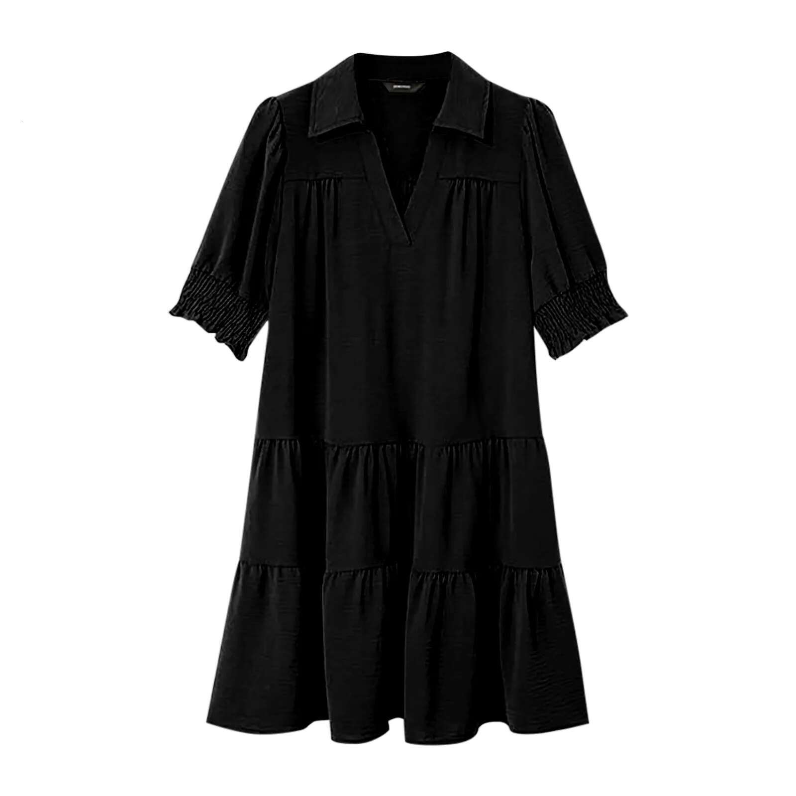 Dongdumaoyi Casual Dresses For Women Lapel Collared V Neck Mid Sleeved Pleated Summer Short Dress For Spring