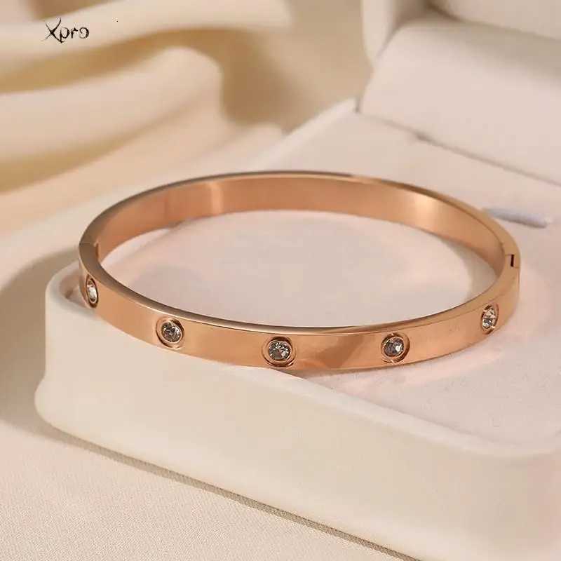 Xpro StainlESS Steel Bracelets Woman Bangle Bangles for Woman Golden Crystal Wedding Feminina Luxury Gifts K251125