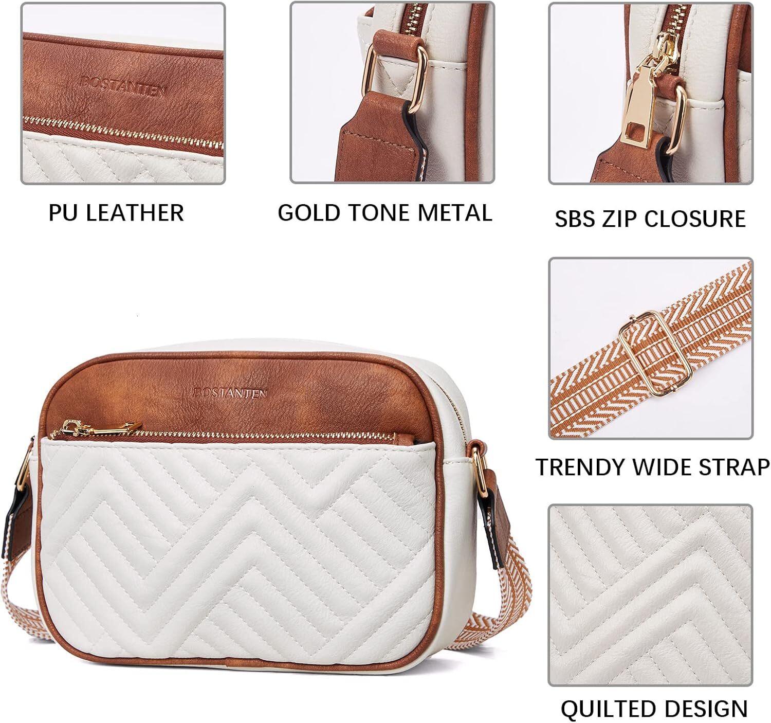 Quilted Crossbody Bags For Women Vegan Leather Purses Small Shoulder Handbags With Wide Strap